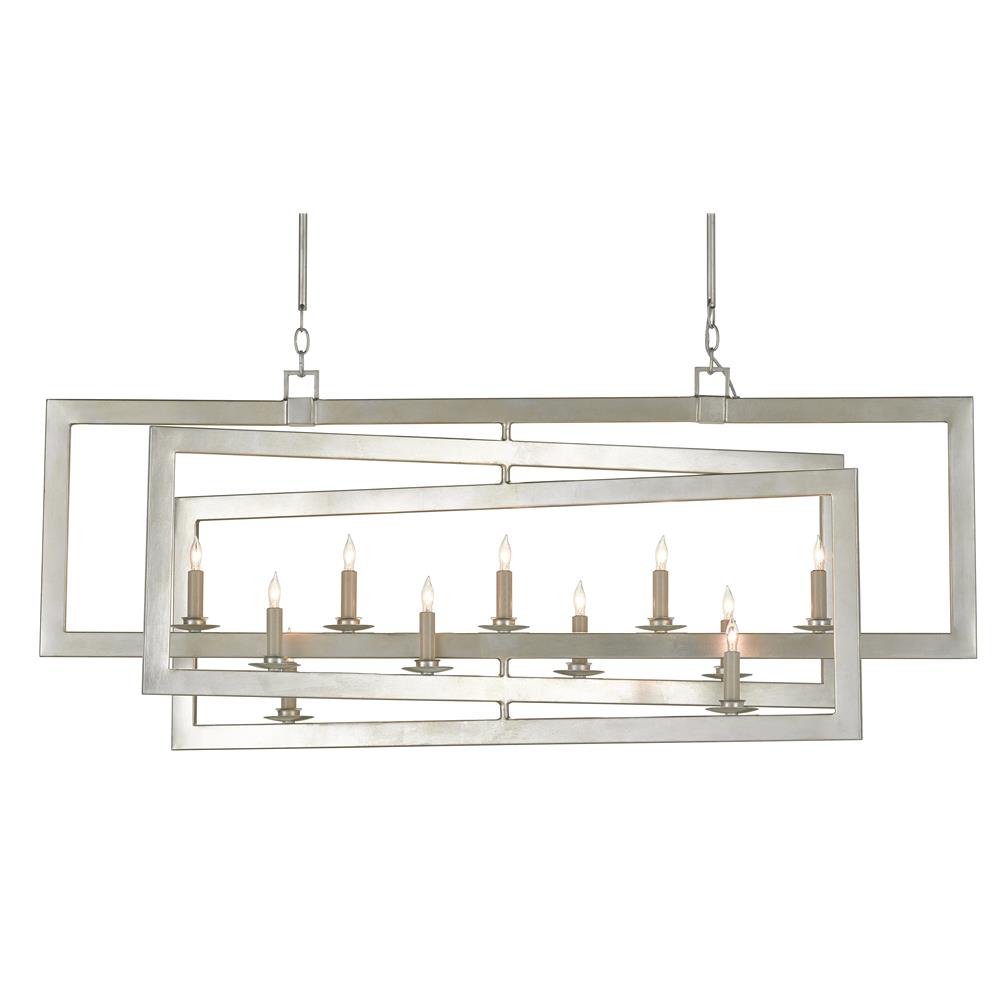 Currey & Company 9000-0634 Middleton Rectangular Silver Chandelier in Contemporary Silver Leaf