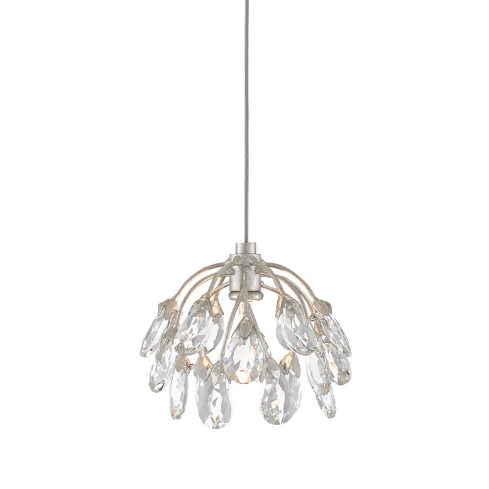 Currey & Company 9000-0667 Crystal Bud 1-Light Multi-Drop Pendant in Painted Silver/Contemporary Silver Leaf