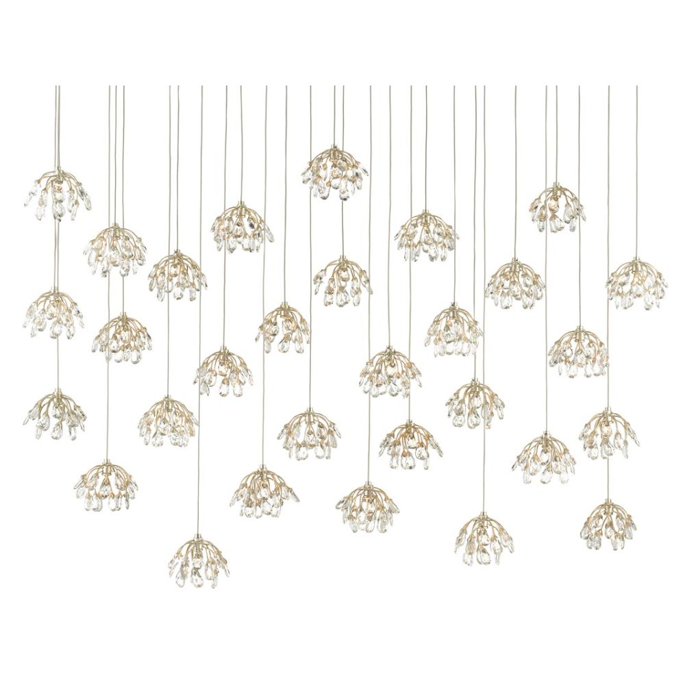 Currey & Company 9000-0672 Crystal Bud 30-Light Multi-Drop Pendant in Painted Silver/Contemporary Silver Leaf