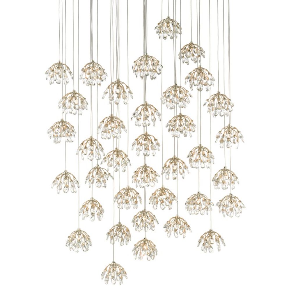 Currey & Company 9000-0673 Crystal Bud 36-Light Multi-Drop Pendant in Painted Silver/Contemporary Silver Leaf