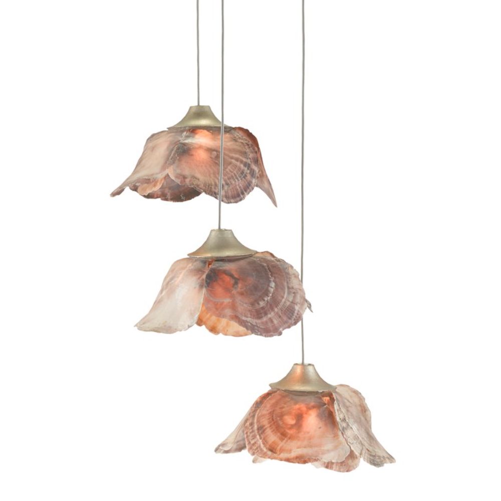Currey & Company 9000-0675 Catrice 3-Light Multi-Drop Pendant in Painted Silver/Contemporary Silver Leaf/Natural Shell