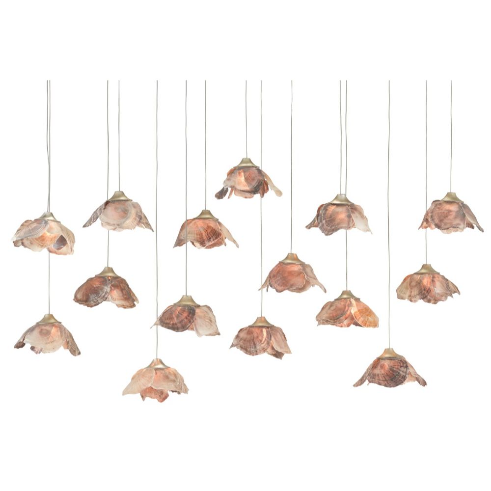 Currey & Company 9000-0678 Catrice Rectangular 15-Light Multi-Drop Pendant in Painted Silver/Contemporary Silver Leaf/Natural Shell
