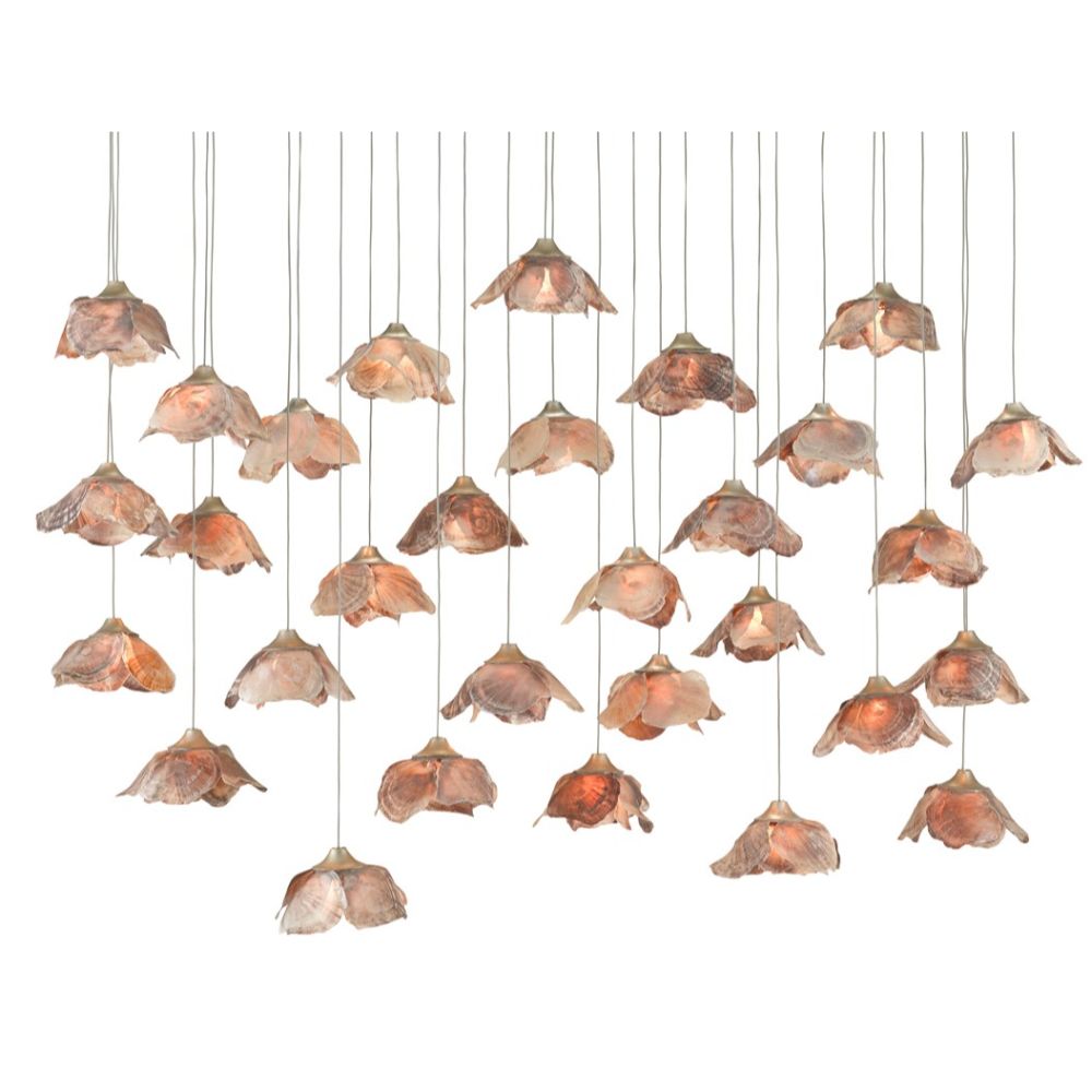 Currey & Company 9000-0679 Catrice 30-Light Multi-Drop Pendant in Painted Silver/Contemporary Silver Leaf/Natural Shell