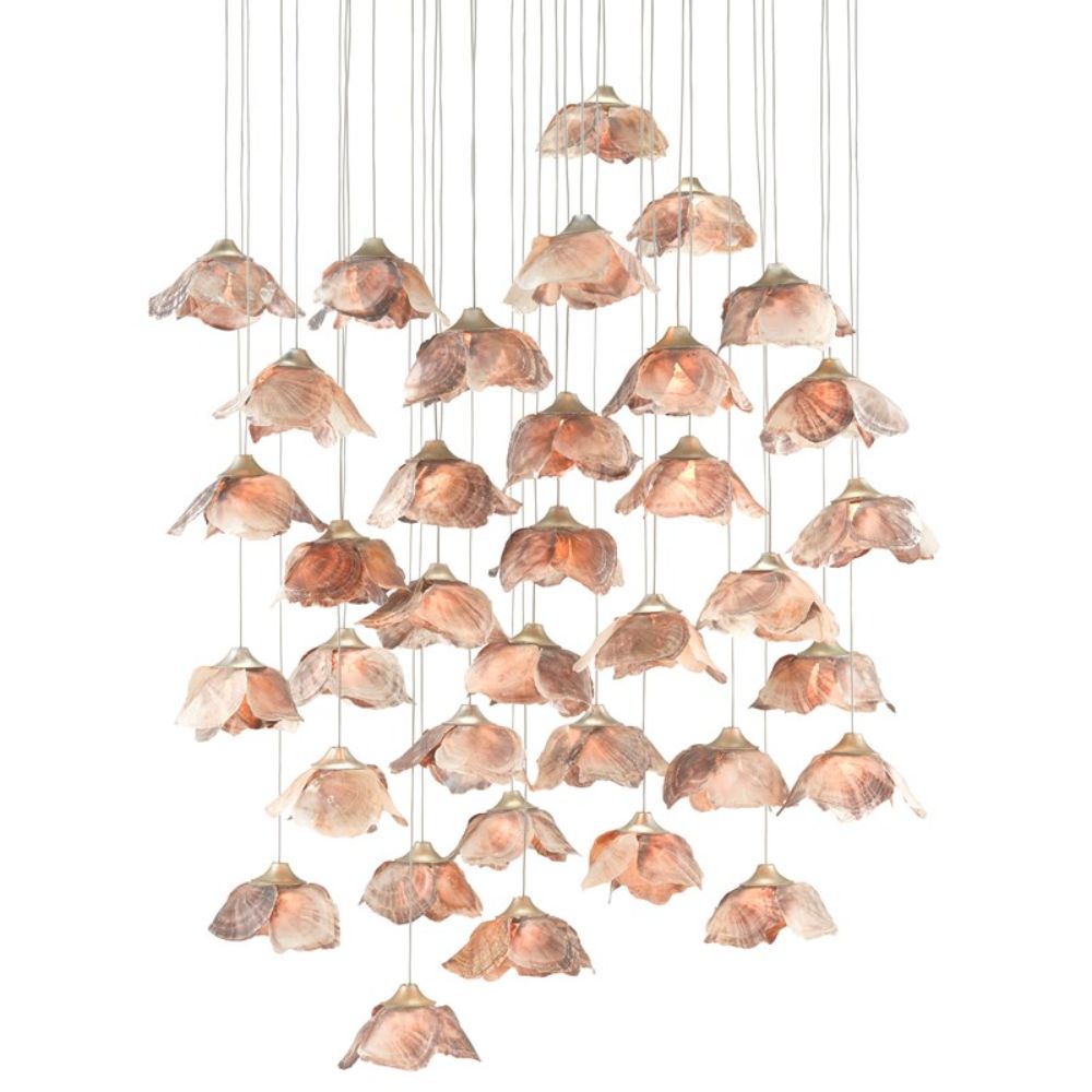 Currey & Company 9000-0680 Catrice 36-Light Multi-Drop Pendant in Painted Silver/Contemporary Silver Leaf/Natural Shell
