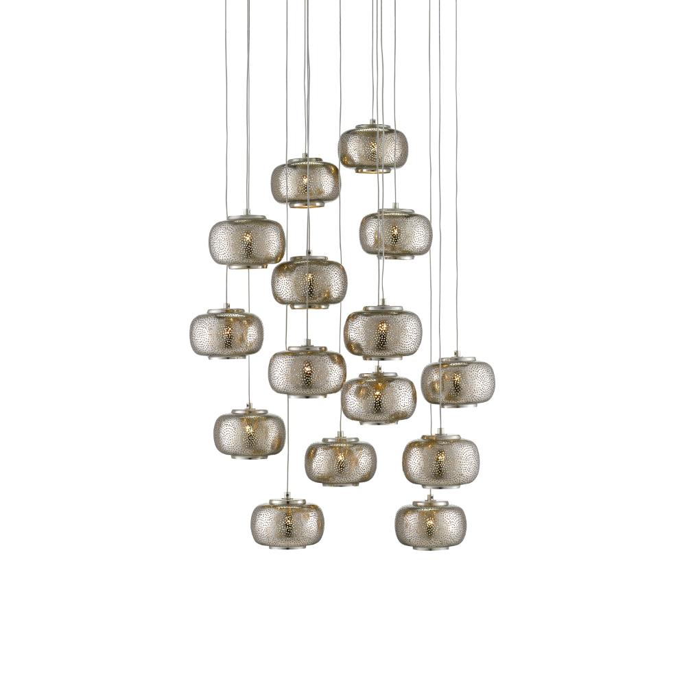 Currey & Company 9000-0691 Pepper Round 15-Light Multi-Drop Pendant in Painted Silver/Nickel