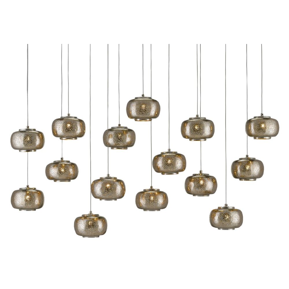 Currey & Company 9000-0692 Pepper Rectangular 15-Light Multi-Drop Pendant in Painted Silver/Nickel