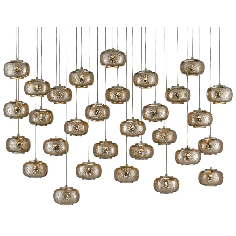 Currey & Company 9000-0693 Pepper 30-Light Multi-Drop Pendant in Painted Silver/Nickel