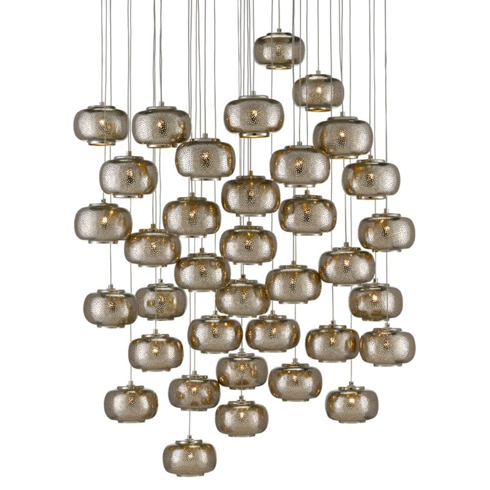 Currey & Company 9000-0694 Pepper 36-Light Multi-Drop Pendant in Painted Silver/Nickel