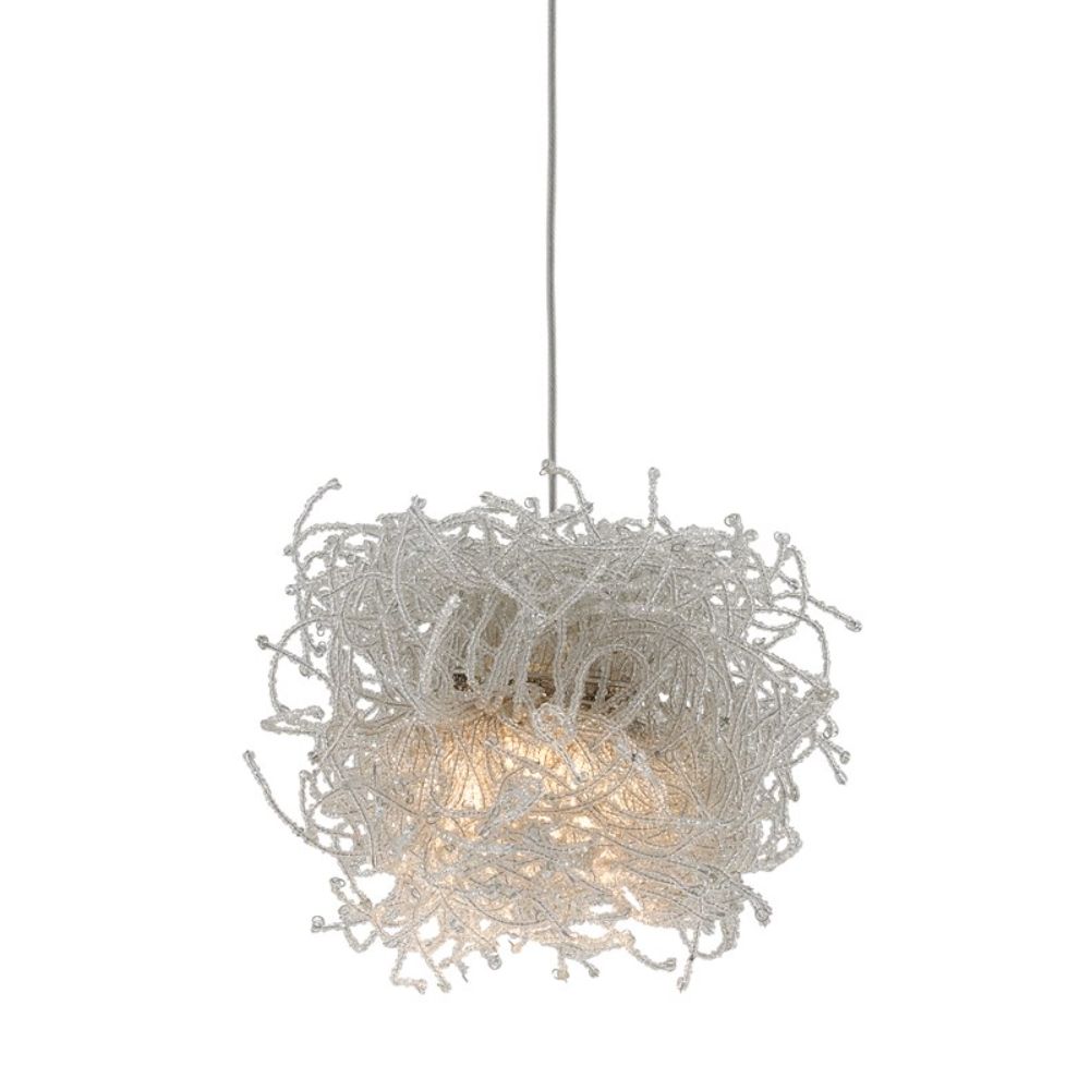 Currey & Company 9000-0695 Birds Nest 1-Light Multi-Drop Pendant in Painted Silver/Clear