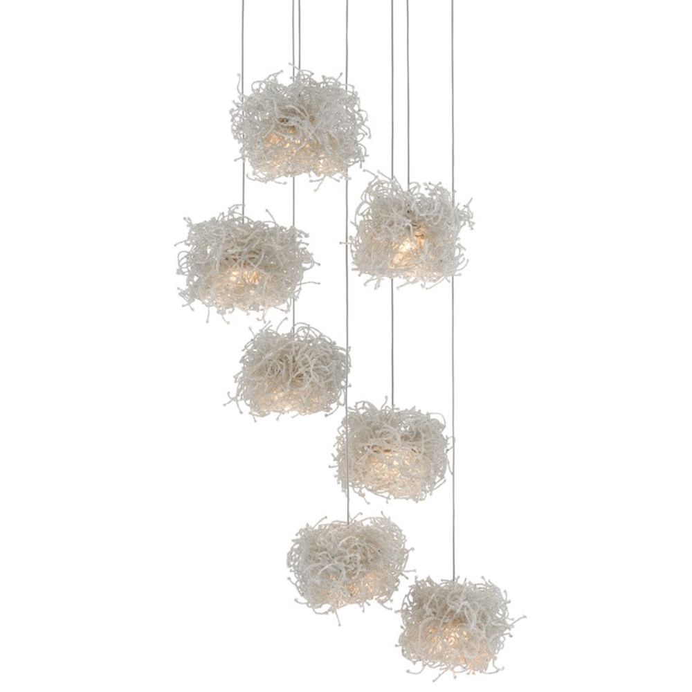 Currey & Company 9000-0697 Birds Nest 7-Light Multi-Drop Pendant in Painted Silver/Clear