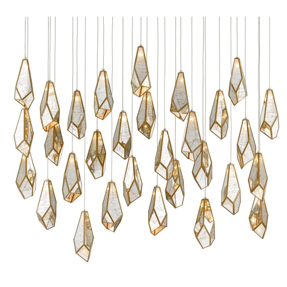 Currey & Company 9000-0707 Glace 30-Light Multi-Drop Pendant in Painted Silver/Antique Brass
