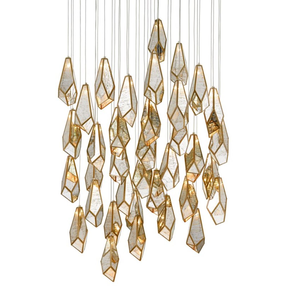 Currey & Company 9000-0708 Glace 36-Light Multi-Drop Pendant in Painted Silver/Antique Brass