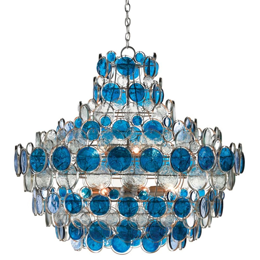 Currey & Company 9000-0723 Galahad Blue Chandelier in Contemporary Silver Leaf/Painted Silver/Blue