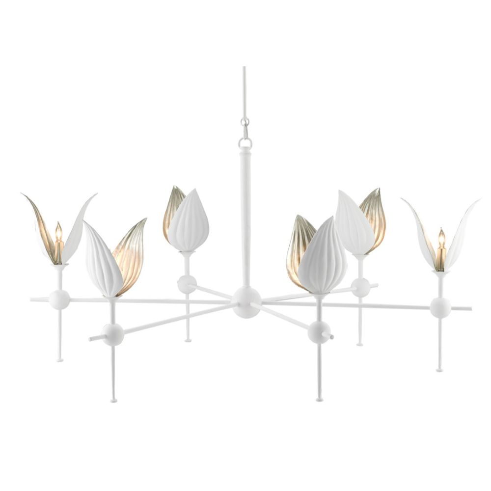 Currey & Company 9000-0734 Peace Lily Chandelier in Gesso White/Silver Leaf
