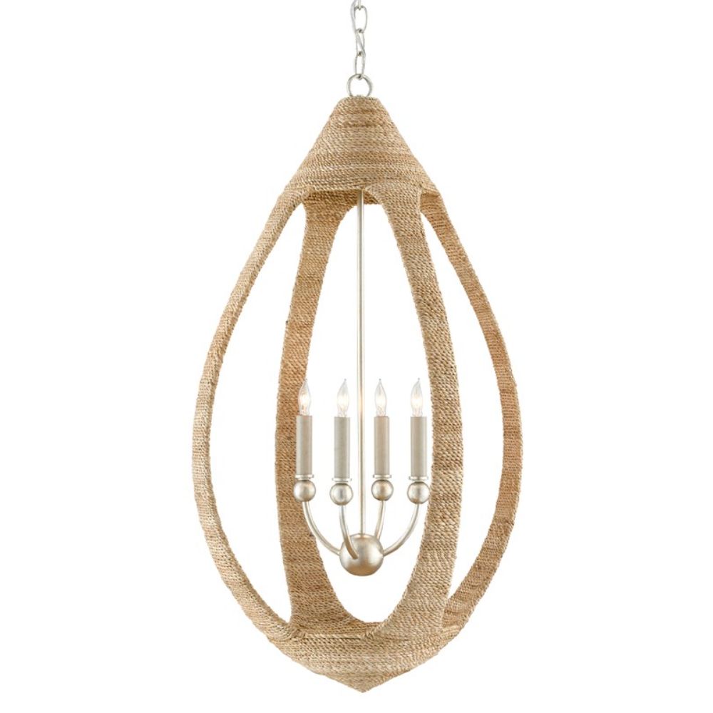 Currey & Company 9000-0753 Menorca Chandelier in Natural Abaca Rope/Contemporary Silver Leaf/Smokewood