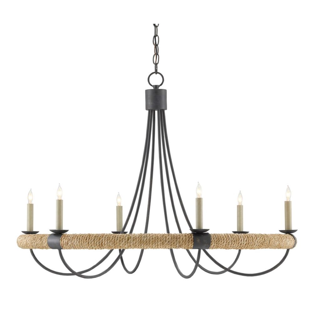 Currey & Company 9000-0754 Shipwright Chandelier in French Black/Smokewood/Natural Abaca Rope