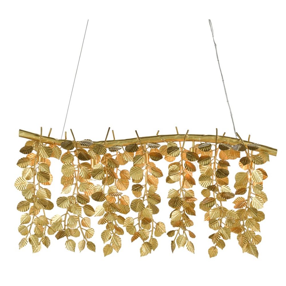 Currey & Company 9000-0781 Golden Eucalyptus Rectangular Chandelier in Contemporary Gold Leaf