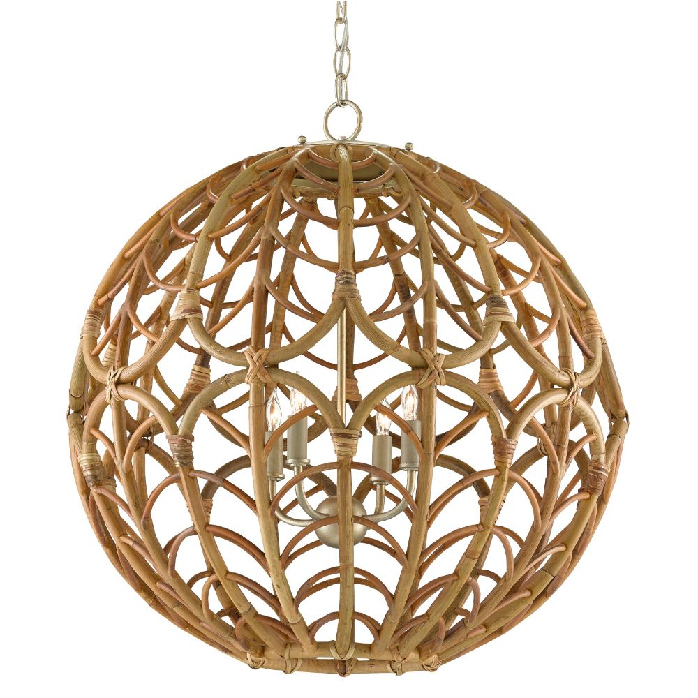 Currey & Company 9000-0802 Cape Verde Orb Chandelier in Silver Leaf/Smokewood/Natural