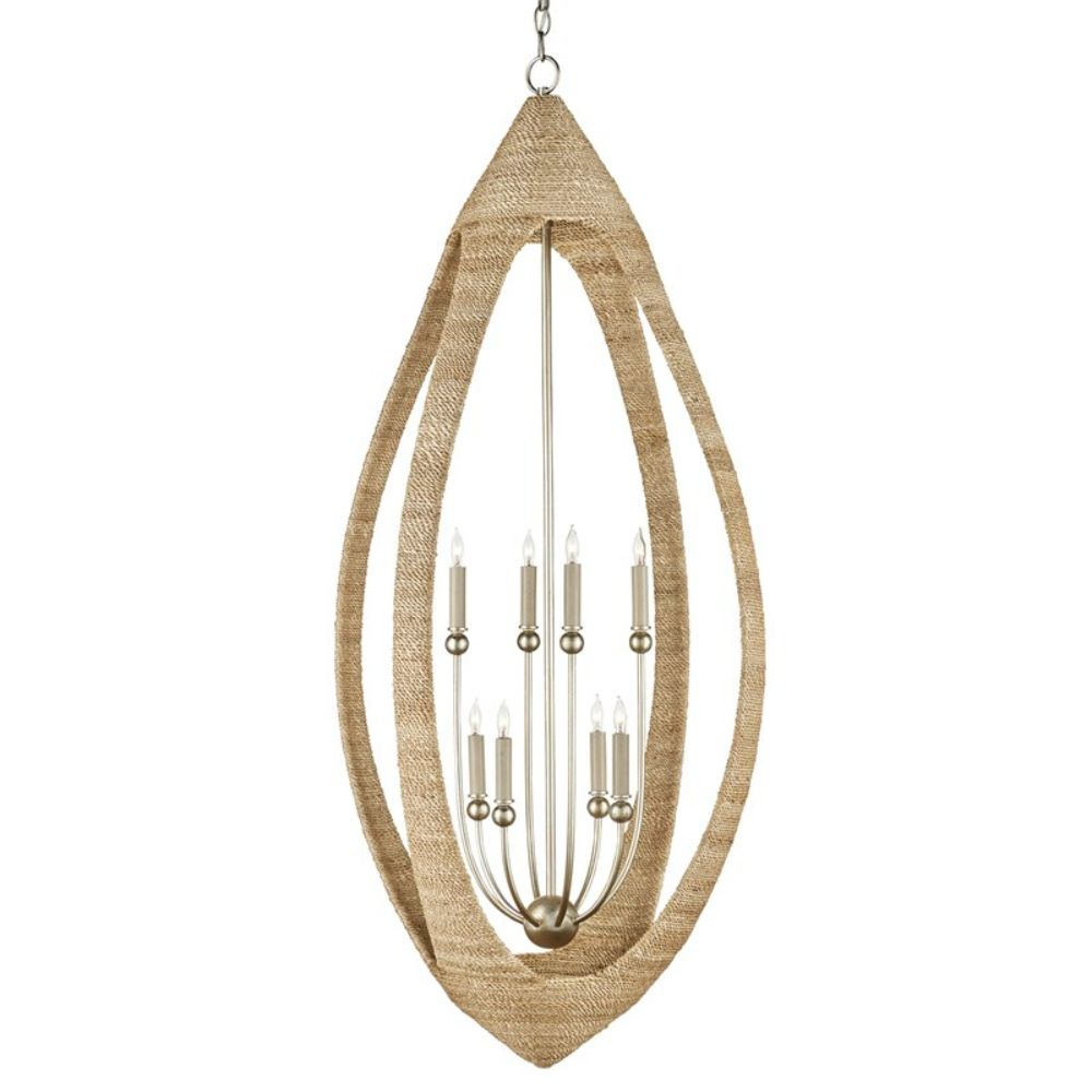 Currey & Company 9000-0836 Menorca Large Chandelier in Contemporary Silver Leaf/Smokewood/Natural Rope