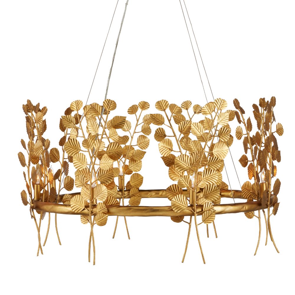 Currey & Company 9000-0975 Golden Eucalyptus Round Chandelier in Contemporary Gold Leaf