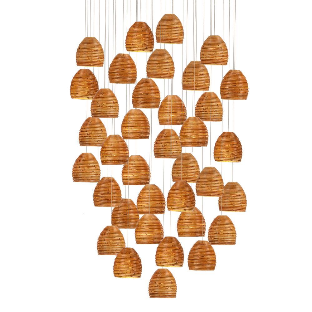 Currey & Company 9000-1004 Beehive 36-Light Multi-Drop Pendant in Natural Rattan / Silver