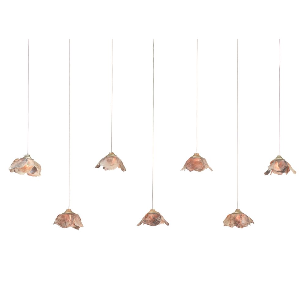 Currey & Company 9000-1055 Catrice Rectangular 7-Light Multi-Drop Pendant in Natural Shell / Silver