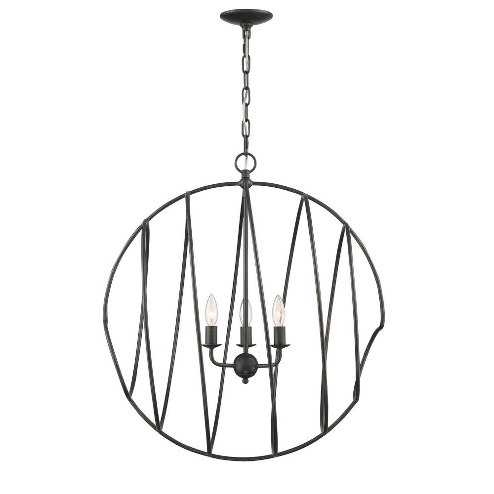 Currey & Company 9000-2005 Conduit Large 3-Light Industrial Orb Chandelier in Blacksmith