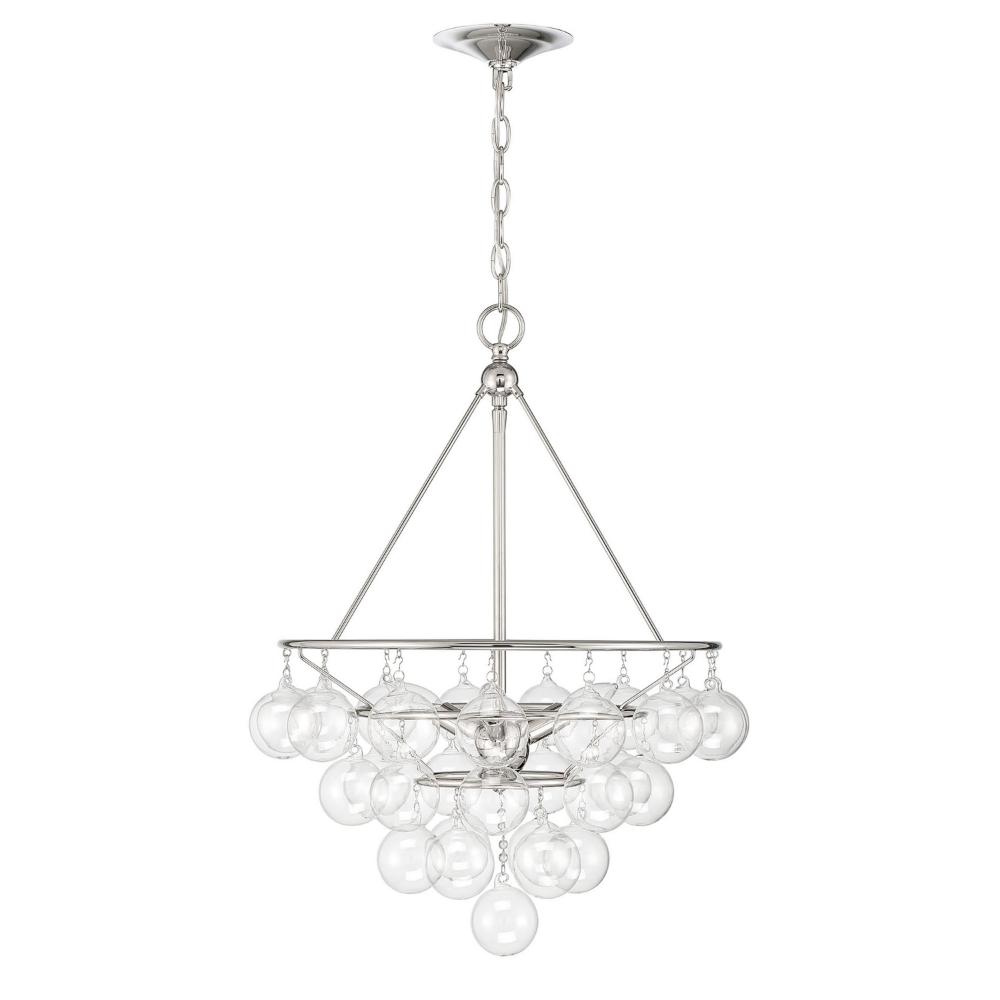 Currey & Company 9000-2007 Isla 3-Light Nickel and Glass Contemporary Chandelier in Polished Nickel / Clear Glass