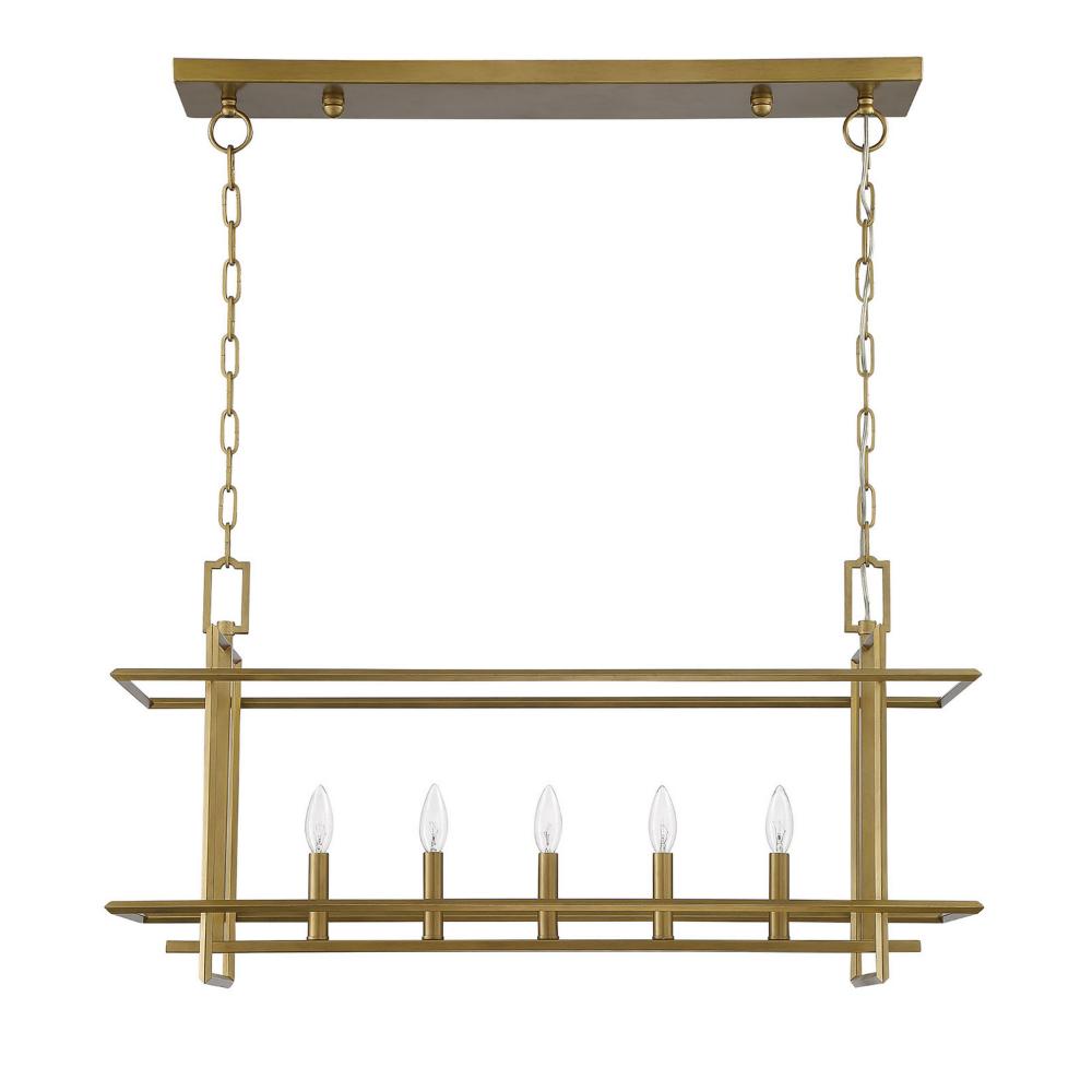 Currey & Company 9000-2008 Ormand 5-Light Brass Linear Kitchen Island Pendant in Painted Brass