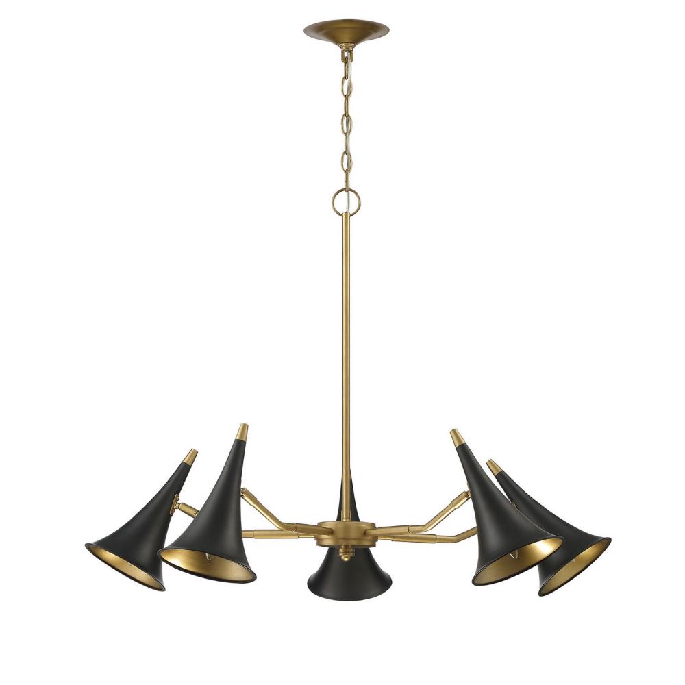Currey & Company 9000-2009 Clarion 5-Light Statement Modern Chandelier in Painted Brass