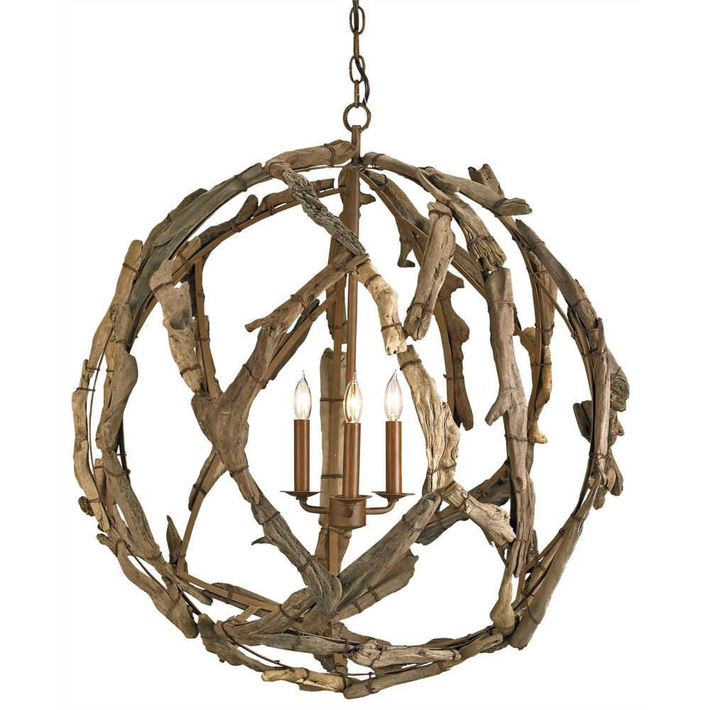 Currey & Company 9078 Driftwood Orb Chandelier in Natural/Washed Driftwood