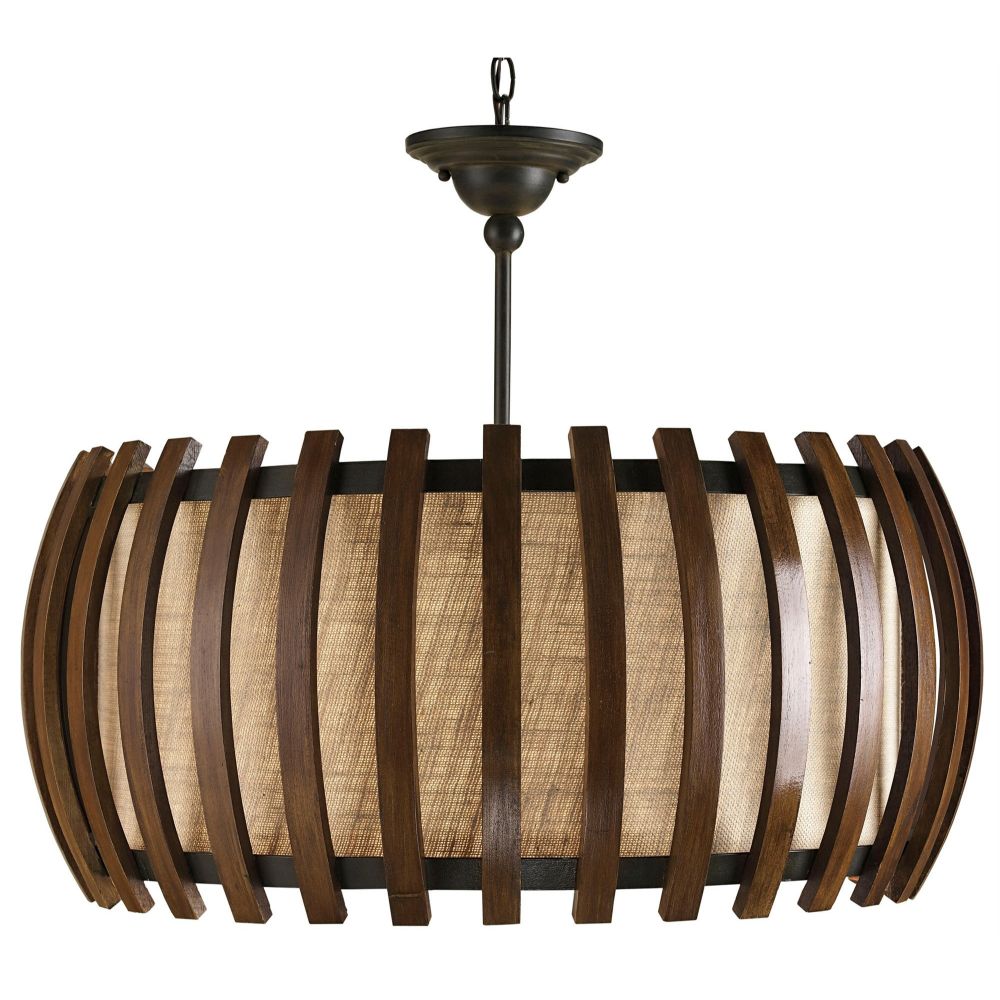 Currey & Company 9096 Dado Pendant in Old Iron/Polished Fruitwood