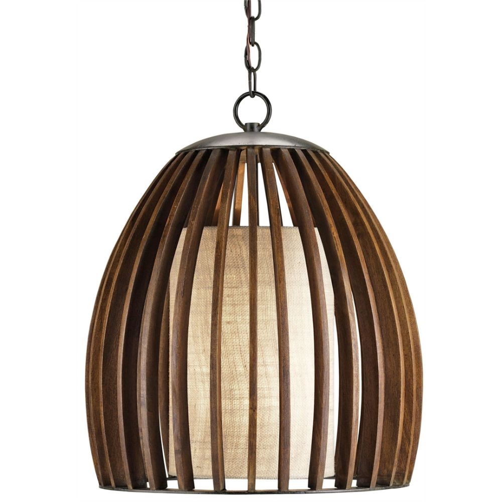 Currey & Company 9099 Carling Pendant in Old Iron/Polished Fruitwood