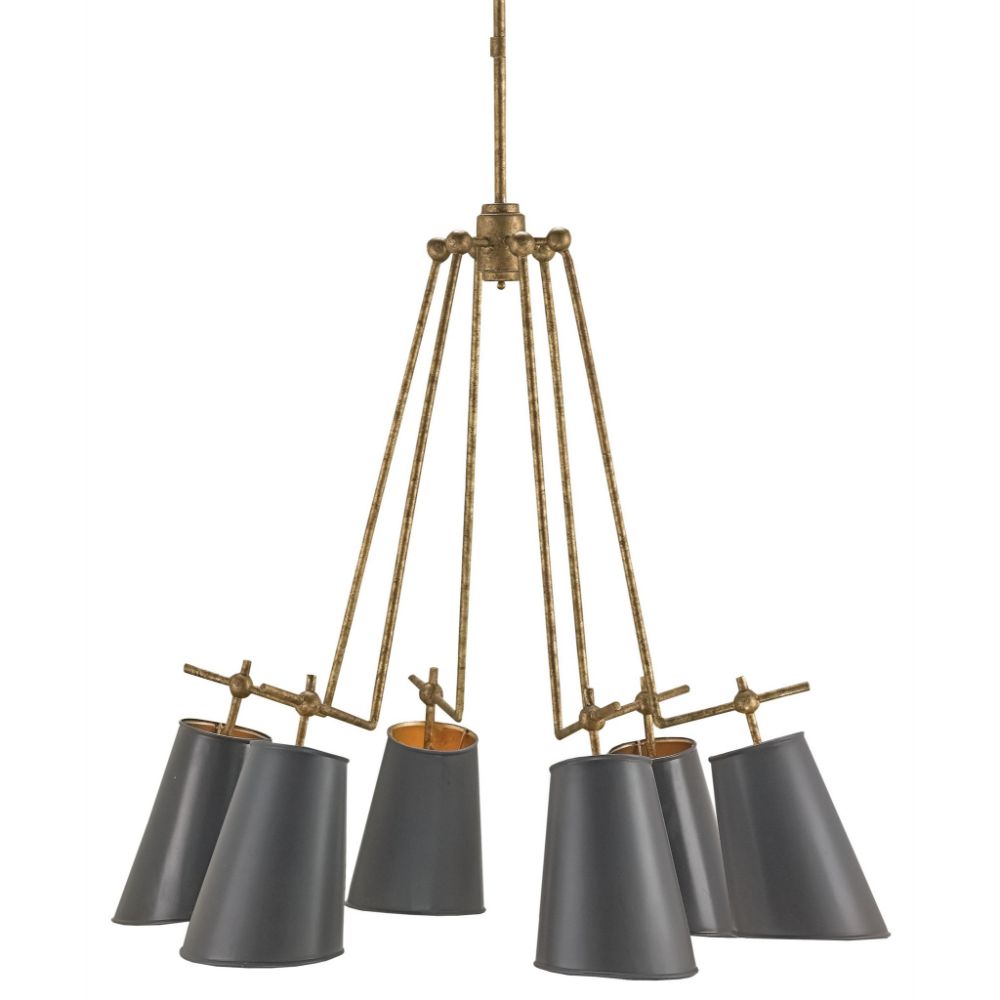 Currey & Company 9503 Jean-Louis Chandelier in Old Brass/Marbella Black/Contemporary Gold Leaf
