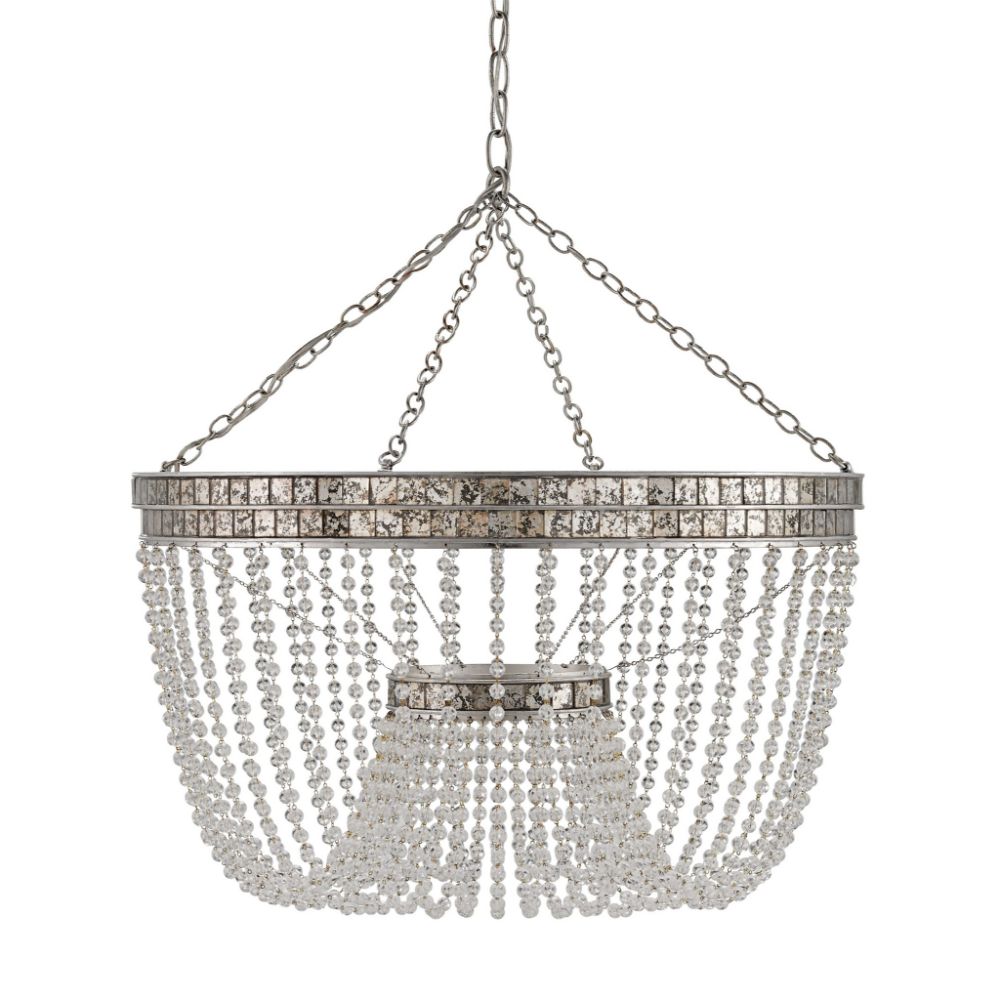Currey & Company 9685 Highbrow Chandelier in Contemporary Silver Leaf/Distressed Silver Leaf