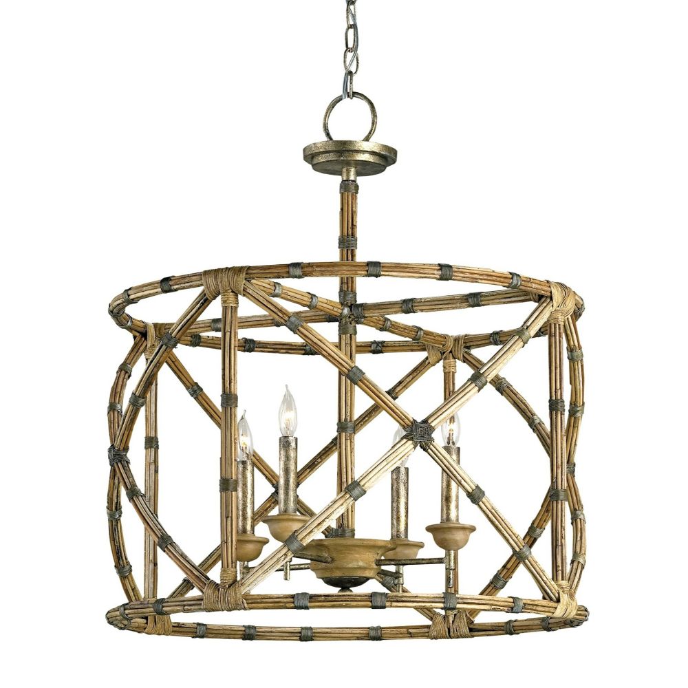 Currey & Company 9694 Palm Beach Lantern in Pyrite Bronze/Washed Wood/Natural