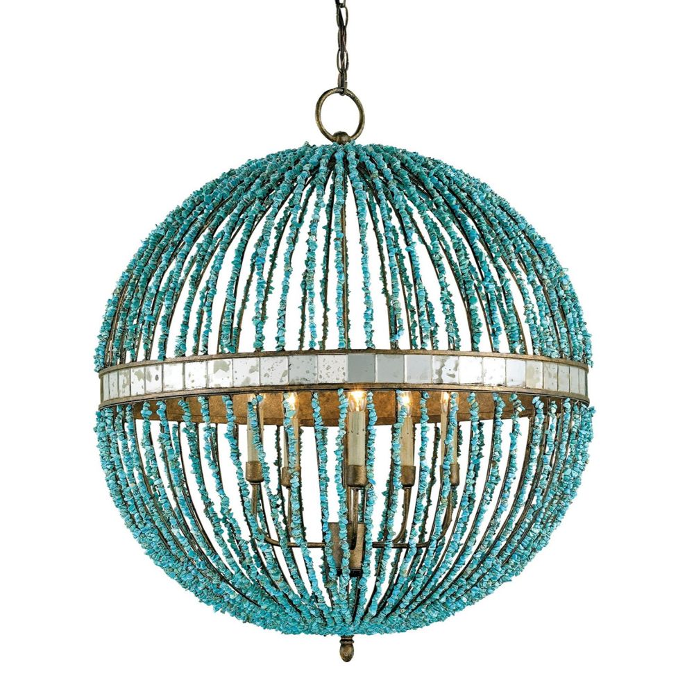 Currey & Company 9763 Alberto Orb Chandelier in Turquoise/Cupertino/Antique Mirror