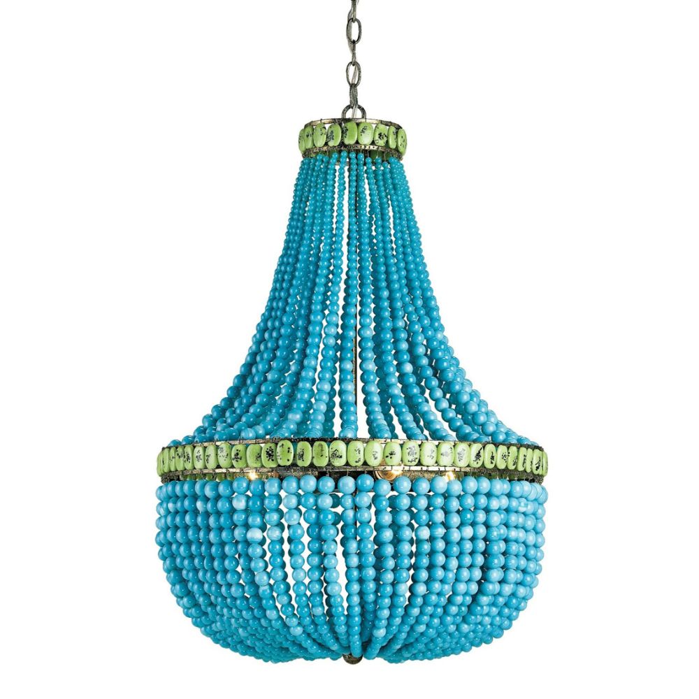 Currey & Company 9770 Hedy Turquoise Chandelier in Pyrite Bronze/Turquoise/Jade