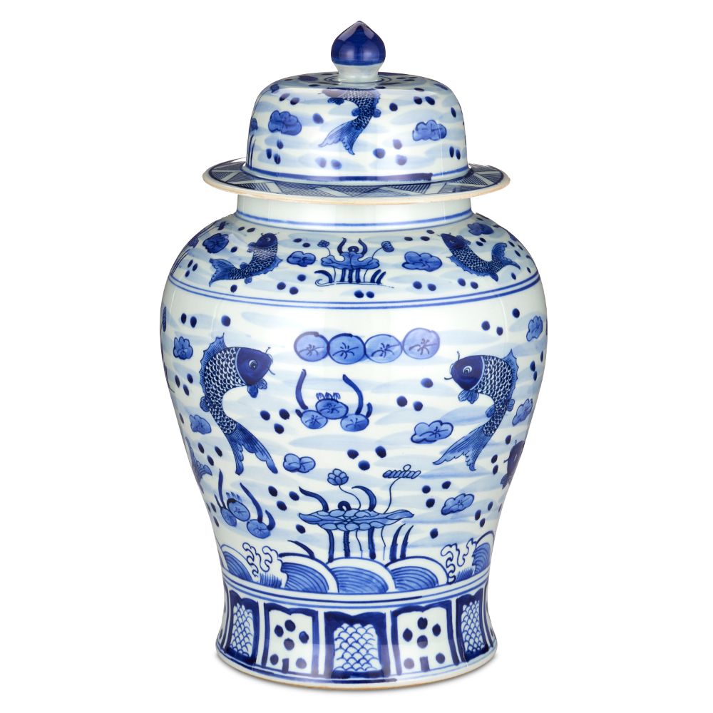 Currey & Company 1200-0838 South Sea Blue & White Large Temple Jar