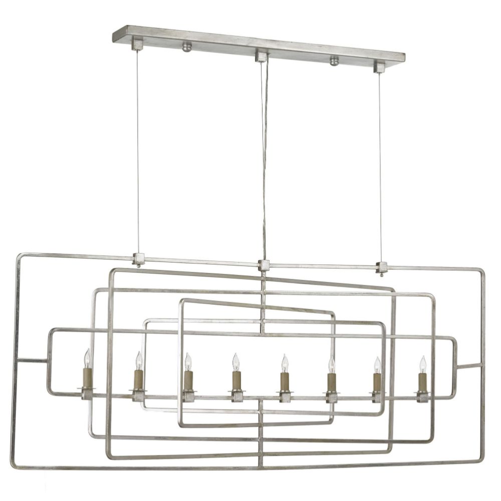 Currey & Company 9836 Metro Silver Rectangular Chandelier in Contemporary Silver Leaf