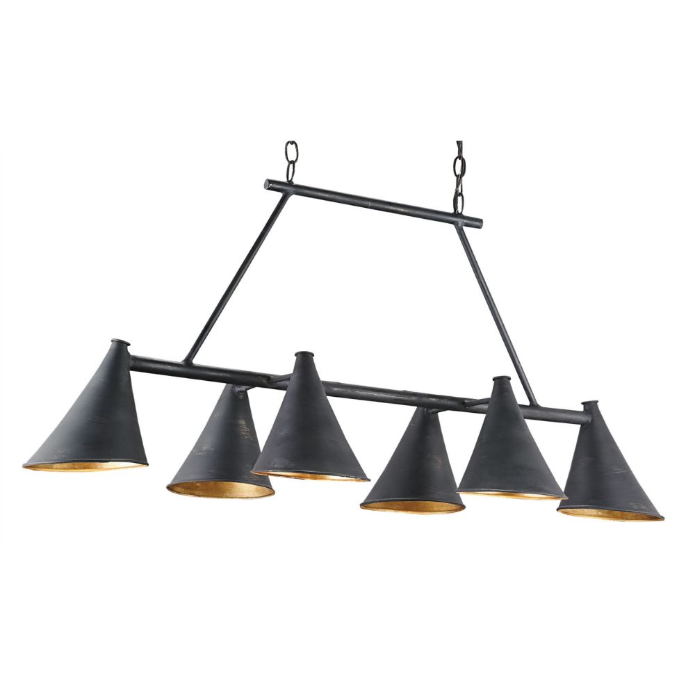 Currey & Company 9841 Culpepper Rectangular Chandelier in French Black/Contemporary Gold Leaf