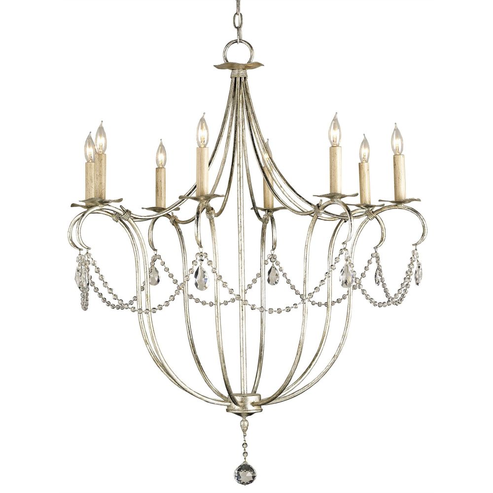 Currey & Company 9891 Crystal Lights Silver Large Chandelier in Silver Leaf