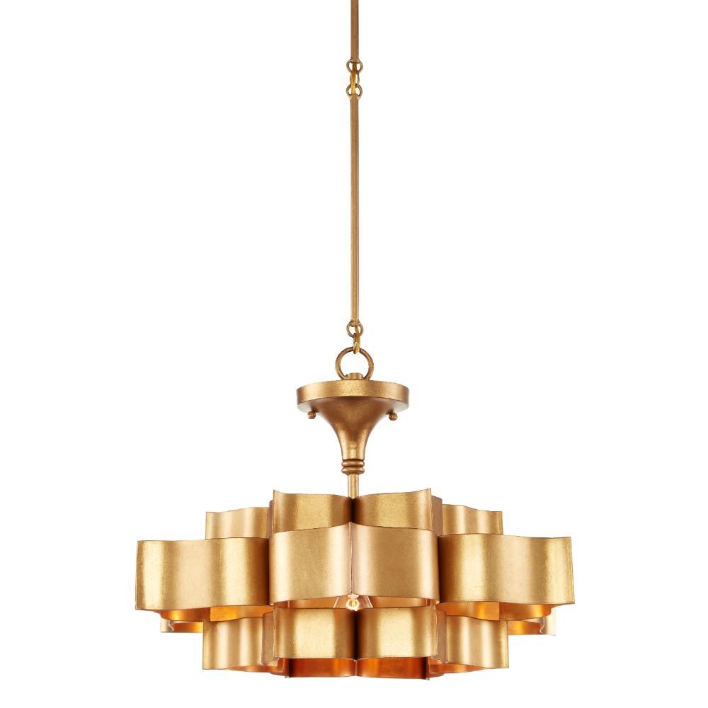 Currey & Company 9944 Grand Lotus Gold Small Chandelier in Antique Gold Leaf
