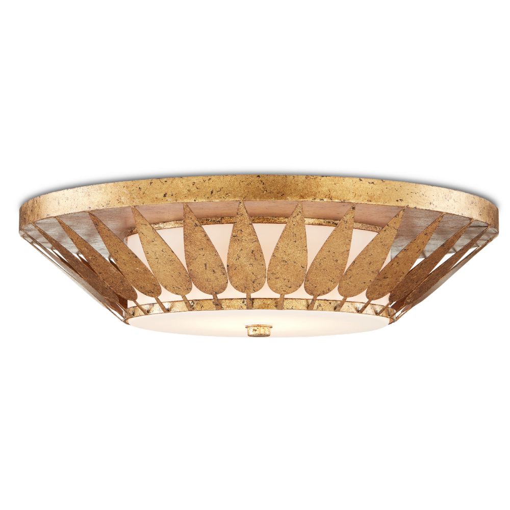 Currey & Company 9999-0055 Floris Flush Mount in New Gold Leaf/Milky Glass