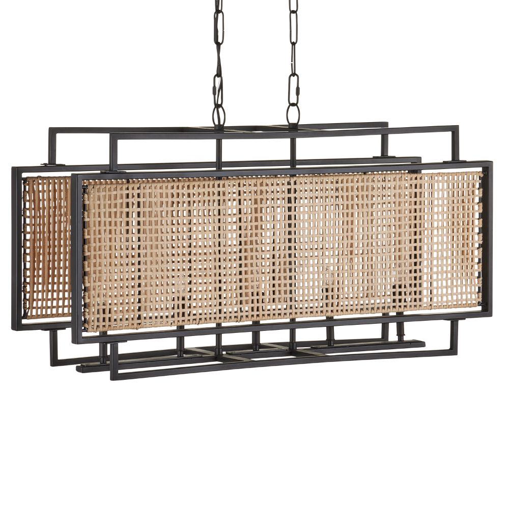 Currey & Company 9000-1164 Boswell Rectangular Chandelier in Natural/Black