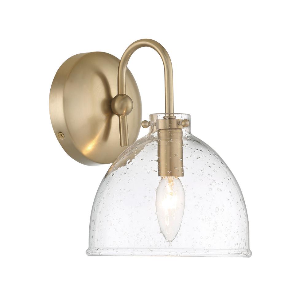 Lumanity L050-0001 Quinn Seeded Glass 7" Dome Antique Brass Wall Sconce Light