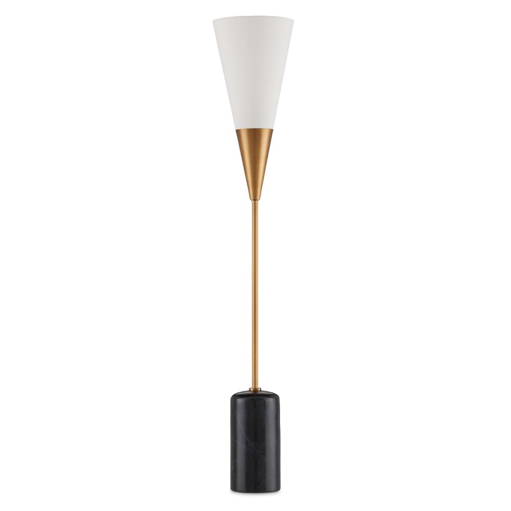 Currey & Company 6000-0864 Martini Black Torchiere Table Lamp in Brushed Brass/Natural