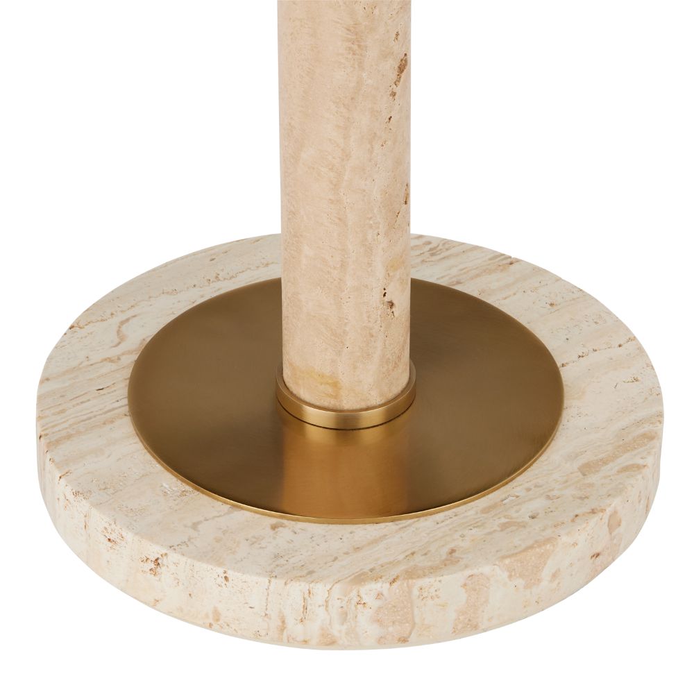 Currey & Company 4000-0183 Miles Travertine Accent Table in Natural/Polished Brass
