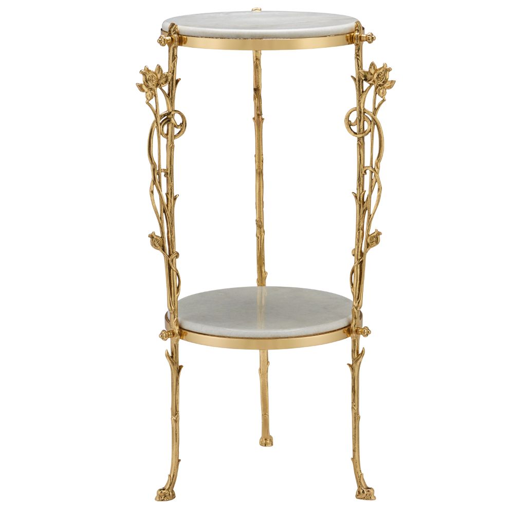 Currey & Company 4000-0178 Fiore Marble Accent Table in Polished Brass/Natural