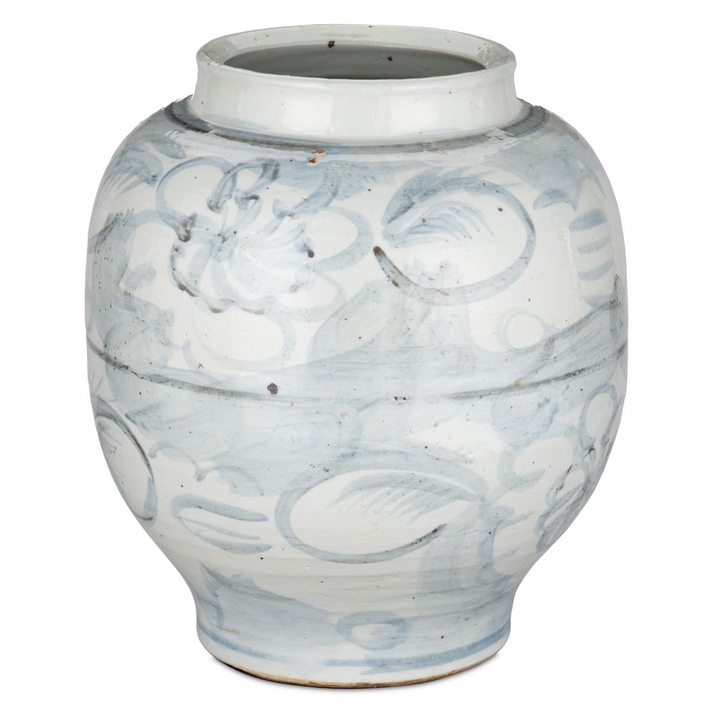 Currey & Company 1200-0843 Ming-Style Countryside Large Preserve Pot in Off White/Pale Blue